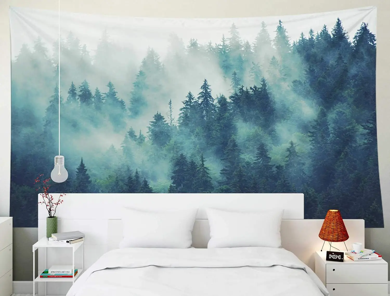 Forest Tapestry Wall Hanging Green Misty Pine Tree Nature Wall Art,Tapestries Large BoHo Decor for Living Room & Bedroom Spaces