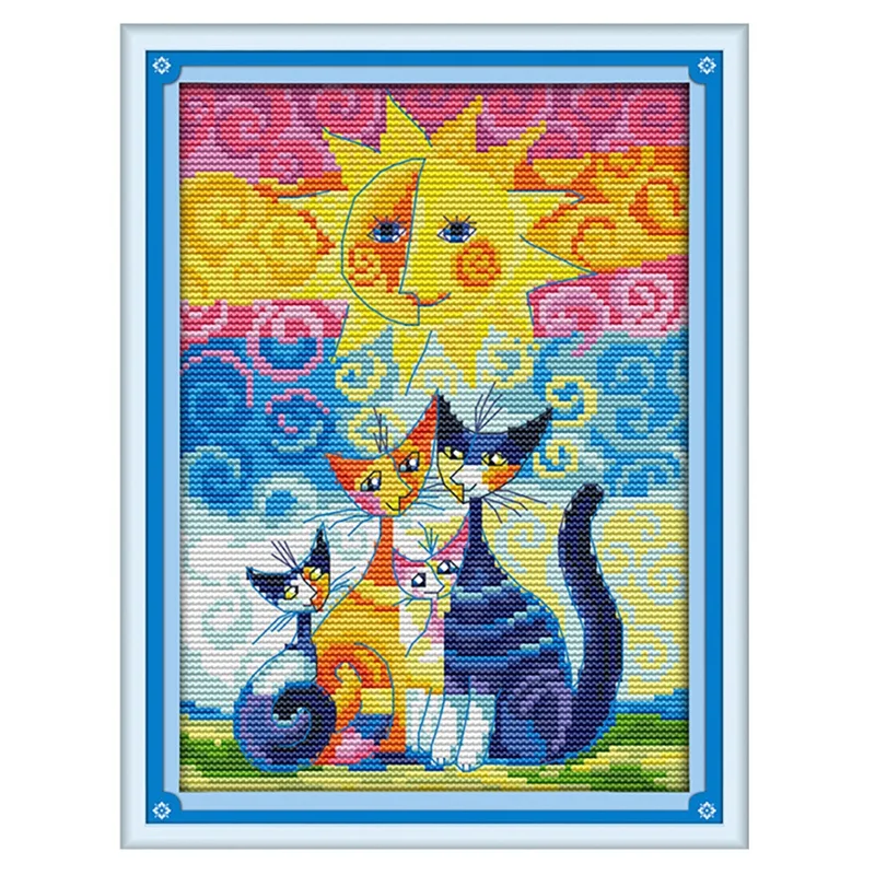 DIY Cross Stitch Counted Kits Stamped Kit,11CT Fabric Embroidery Crafts Needlepoint Kit (Cat Under The Sun)