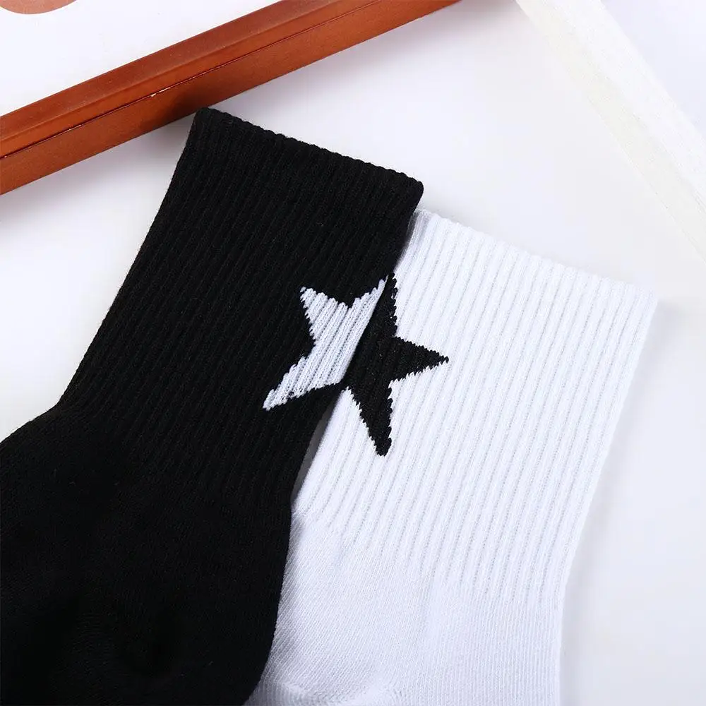 Sporty Sweat Absorption Anti-Odour Couple's Version Tide Mid-Calf Socks Korean Style Outfits Five-Pointed Star Socks