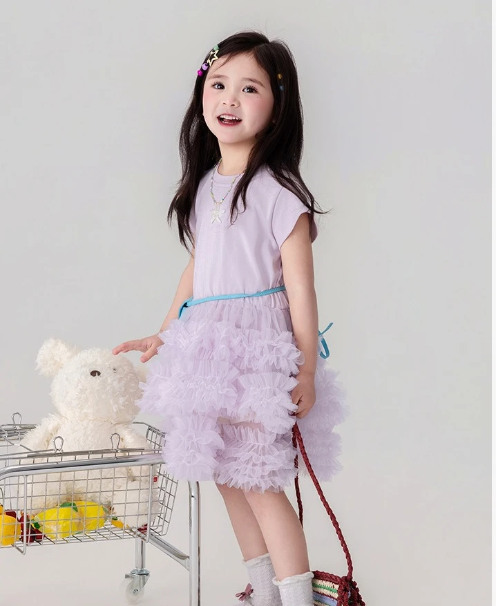 Girls Dress 2026 Summer Outfit New High-end Girls Knitted Dress Soft and Skin Friendly Mesh Princess Dress