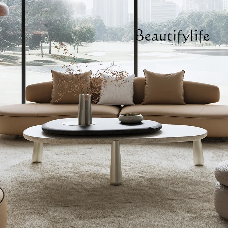 

M Современный/натуральный белый нефрит Травертин/Дизайнер Творческая личность Вращающийся мраморный журнальный столик