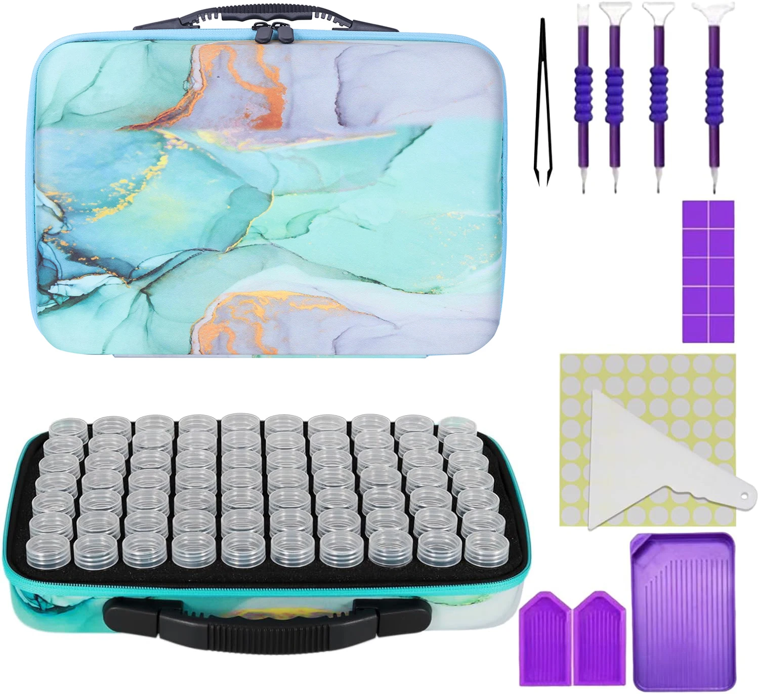 Diamond Painting Storage Container, Accessory Kit with Tools, Diamond Art Craft Jewelry Bead Rhinestone , 60 Slots