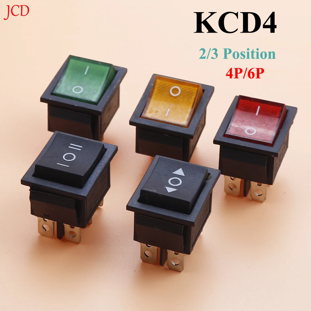 1 piece Latching Rocker Switch Power Switch I/O 4 Pins 6 Pins with Light 16A 250VAC 20A 125VAC KCD4 2/3position