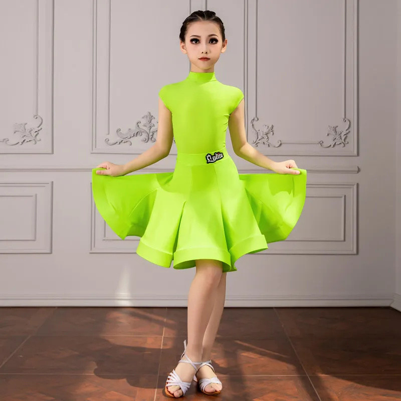 Kids Gold Sequin Fringe Latin Dance Dress Girls Sleeveless Ballroom Salsa Cha Cha Tango Performance Costume Shiny Fringe Colthes