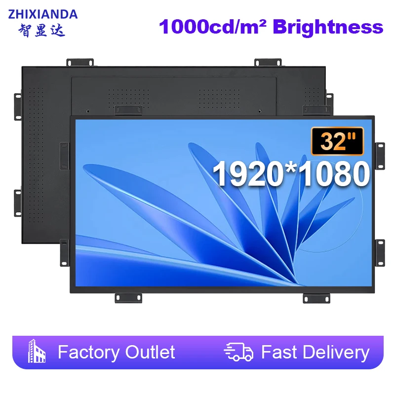 

ZHIXIANDA 1000NITS Outdoor Brightness 32 Inch 1920*1080 Open Frame/Embedded VESA Mount Industrial Touch Screen Monitor Display