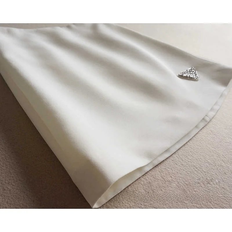  Summer New Sle White Heavy Embellied A-Line  Skirt High Waist Slimming Commute Ladylike ort Skirt for Women