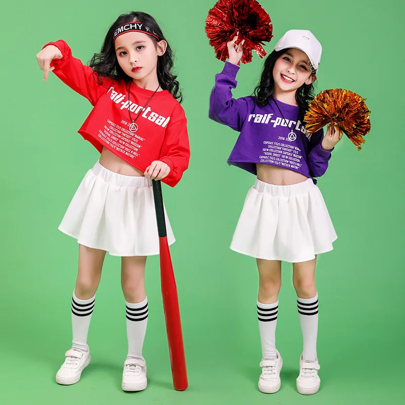 아동 힙합 의류 키즈 여아 재즈 스트릿 댄스 의상 봄 여름 상의 스커트 세트 볼룸 댄스웨어 무대 의상