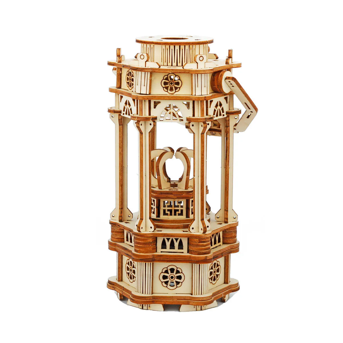 3D Wooden Three-dimensional Puzzle Gift Assembly Mechanical Creative Toys Can Glow Retro Lantern