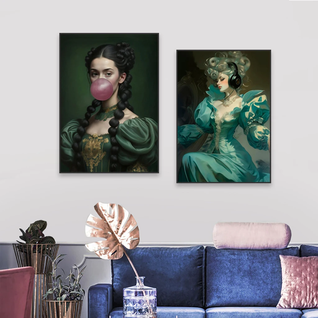 Altered Art Poster Renaissance Vintage Woman Portrait Oil Painting Canvas Print Retro Baroque Bedroom Wall Canvas Painting Decor