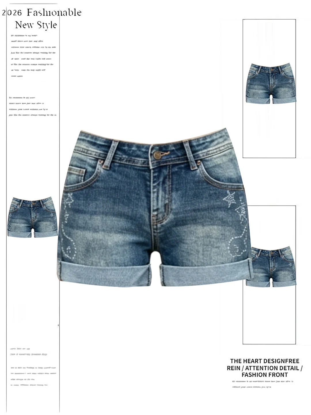 

Low Waist Denim Shorts Women's Summer 2026 New Style Spicy Girl American Retro Star Rhinestone Frayed Hot Pants Trendy