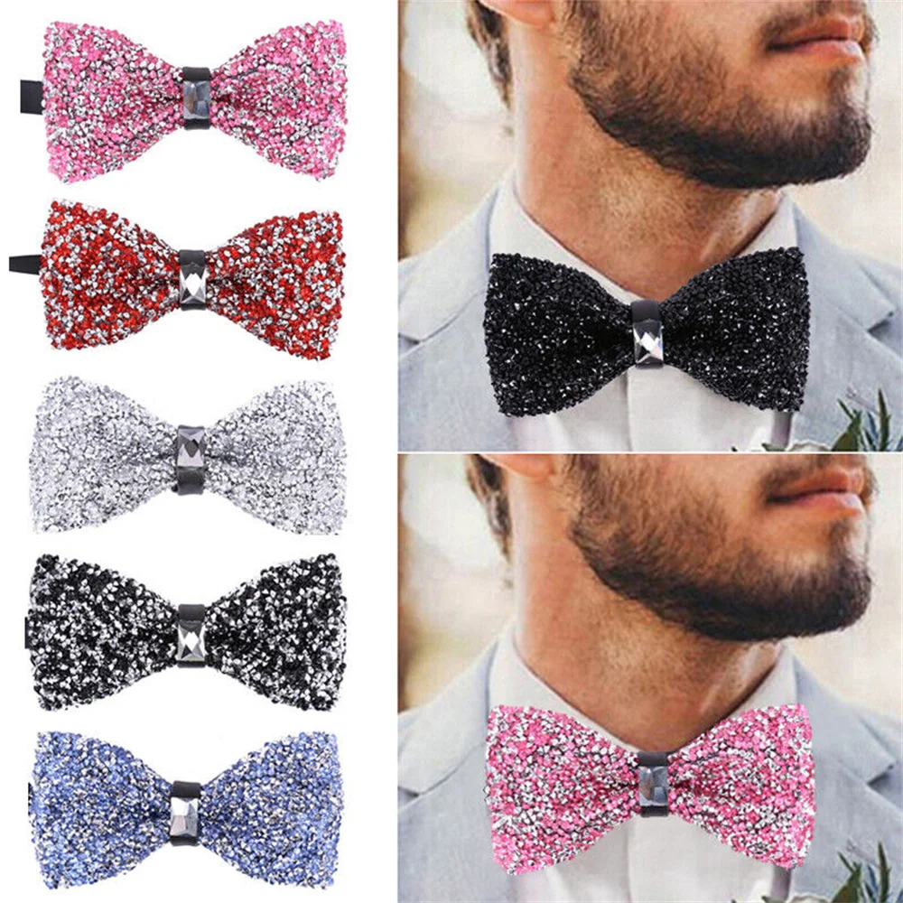 Men Luxury Diamond Glitter Bow Tie Prom Bowtie Butterfly Knot Crystal Rhinestone Collar Tie Cool Wedding Sparkle Party Bow Tie