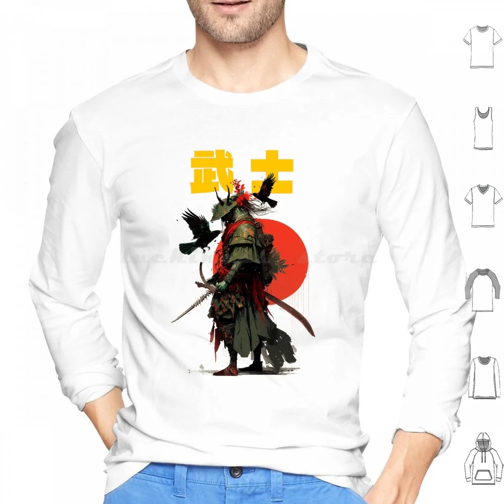 Hoodie cotton Long Sleeve Anime Bird Crow Japan Japanese Katana Kawaii Manga Raven Ronin Sword Long Sleeve Newest Bushi