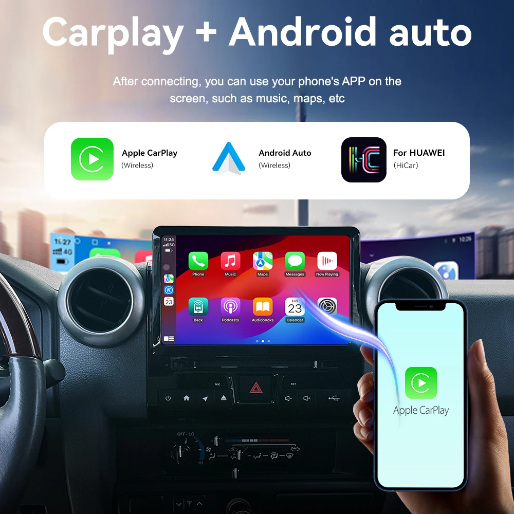 لسيارة Toyota LC70/76/78/79 2007 - 2024 9 بوصة نظام تحديد المواقع العالمي للسيارة مع DVD وCarPlay ونظام Android Auto وHD الوسائط المتعددة بشاشة لمس