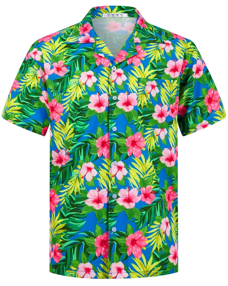 2025 Summer Fashion Men's Hawaiian Shirt Short Sleeve Button Coconut Tree Print Casual Beach Men's Top