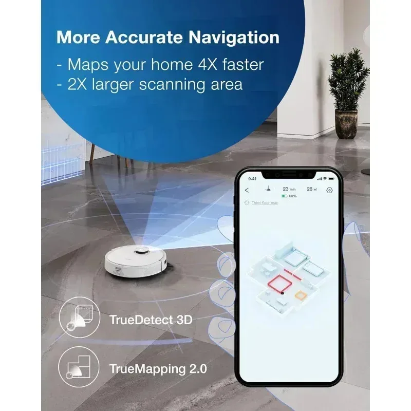 مجموعة مكنسة وممسحة روبوت PMD4-OVACS DEEBOT T9 مع محطة فارغة تلقائية، رسم خرائط ليزر دقيقة، خرائط ثلاثية الأبعاد، تنظيف متأرجح،