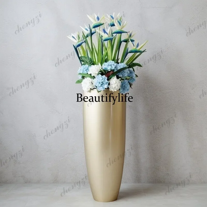 H132 modern fiberglass floor-to-ceiling large vase shopping mall hotel Meichen soft decoration ornament