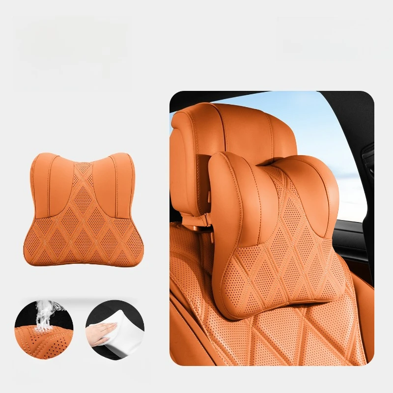 Popular Premium Napa Leather Headrest Neck Pillow Waist Set Car Breathable Punched Waist Pad Multi-Color Optional