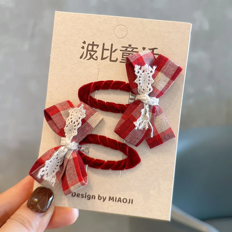 

Милые заколки-бантики для девочек винного цвета, классические заколки для волос в горошек и клетку с яблоками и морскими звездами для малышей, повседневные аксессуары для волос, подарок