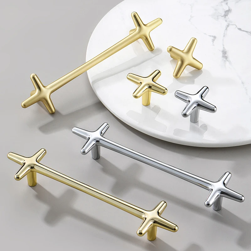 Four Point Star Zinc Alloy Cabinet Handles French Style Minimalist Wardrobe Pulls Light Luxury Silver Drawer Furniture Knobs