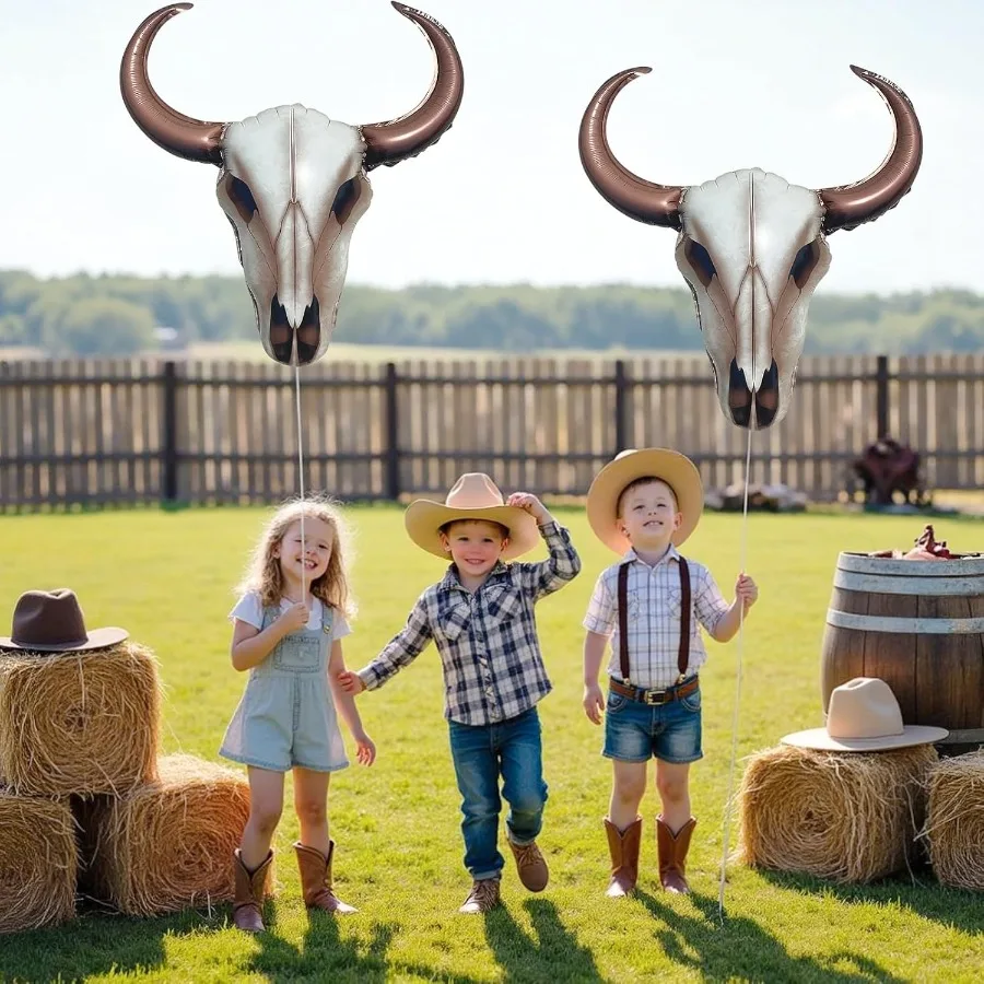 4개입 서부 롱혼 소 풍선 카우보이 롱혼 포일 풍선 카우걸 파티 목장 생일 라스트 로데오 배첼러레트 파티용