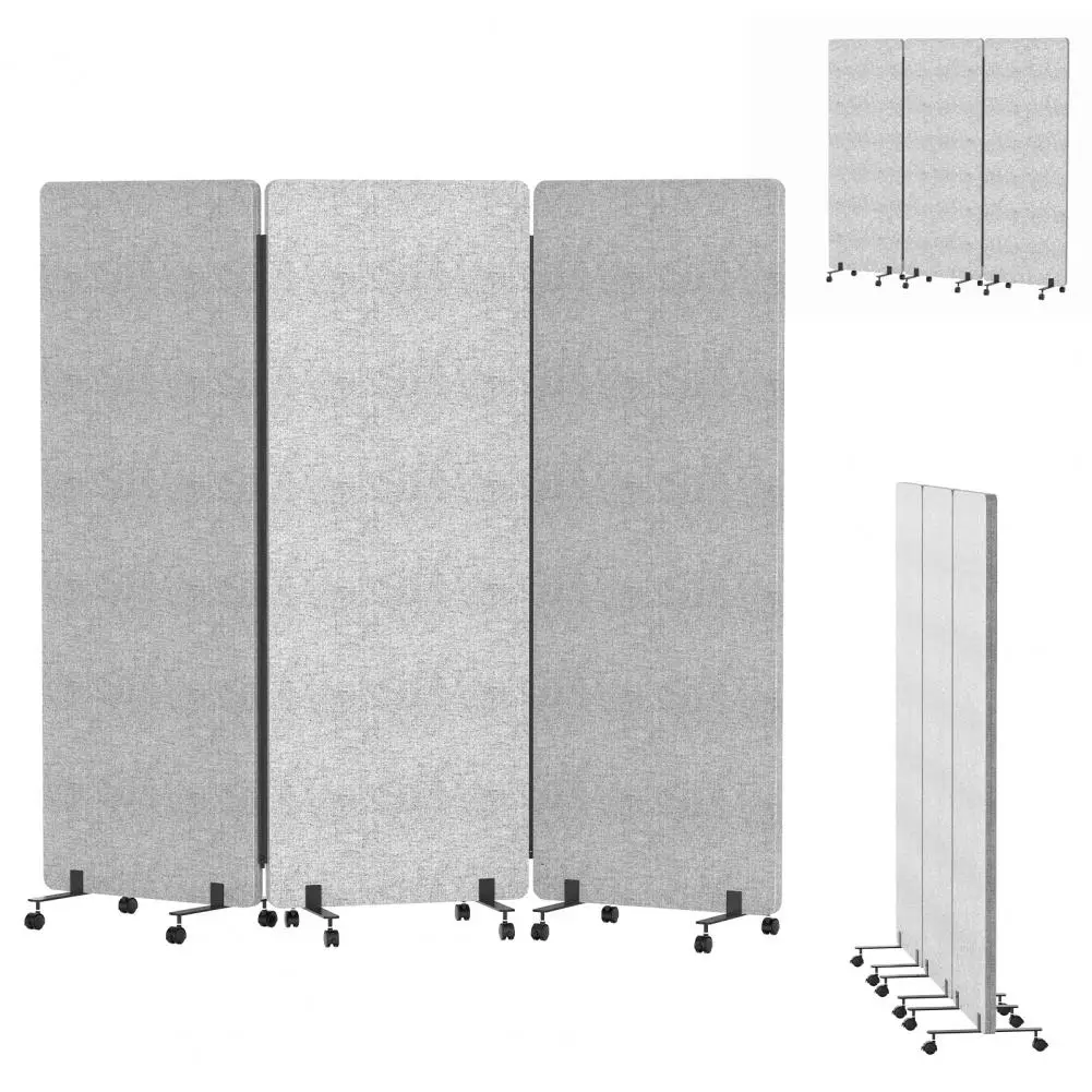 3 Panel Rolling Soundproof Room Divider, Folding Partition Screen with Wheels, Privacy Separator for Home Office Hospital