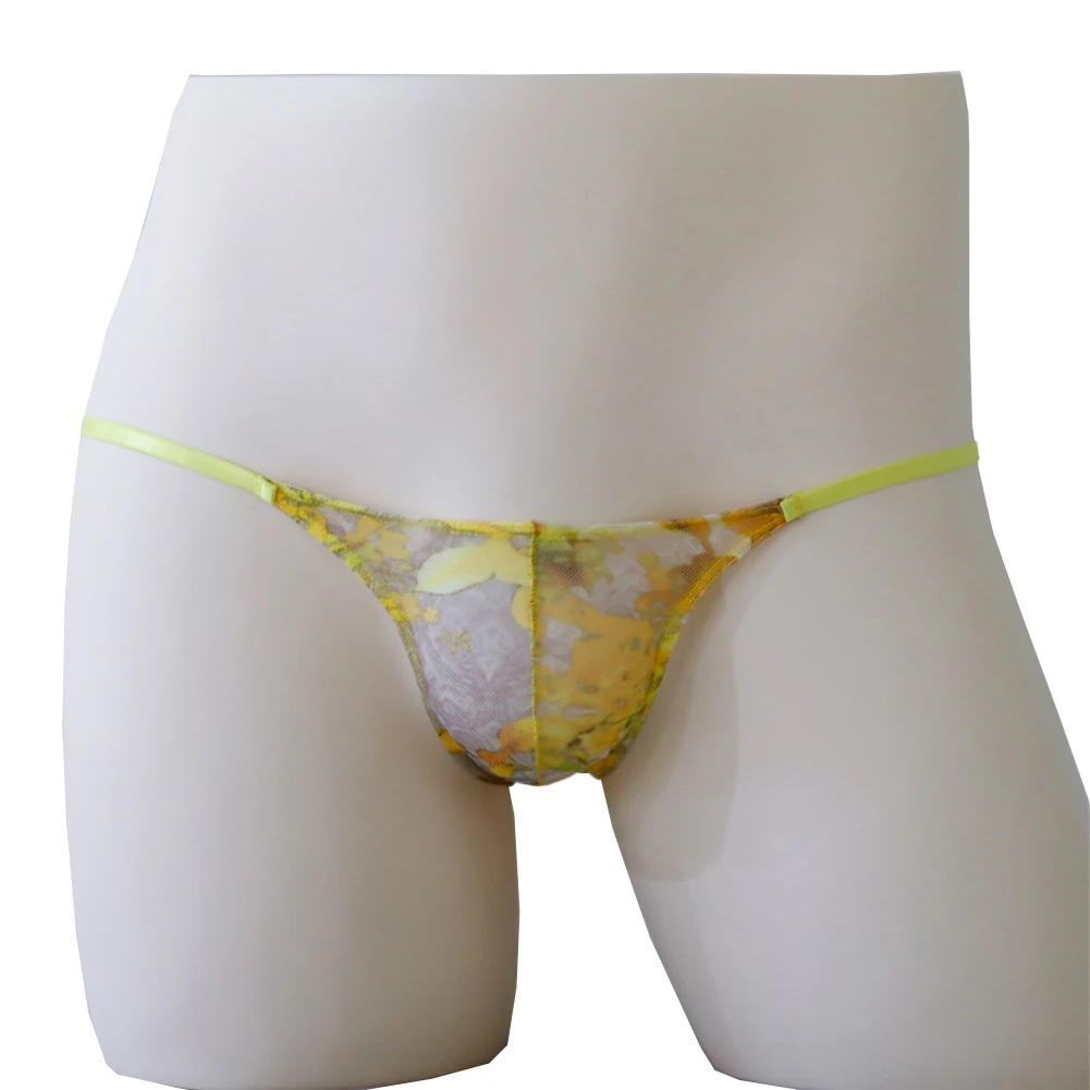 Sexy Floral Print Men Lace Beachwear Thong Slim Pouch T-back Underwear G-string Jockstrap Fashion Male Butt Lift Panties 2023