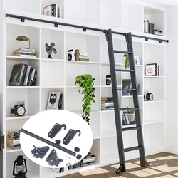 10FT(3M) Hook on Rolling Library Ladder Hardware Kit NO Ladder,Retractable Sliding Ladder Track,Floor Roller with Brake