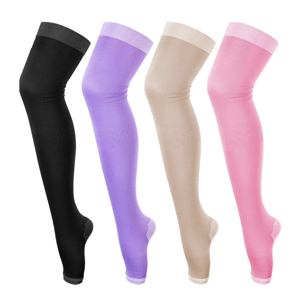 1Pair Beauty Leg Stretch Socks, Women Breathable Compression Socks, Ultra-Thin Burn Fat Leg Socks for Running, Traveling, Flying
