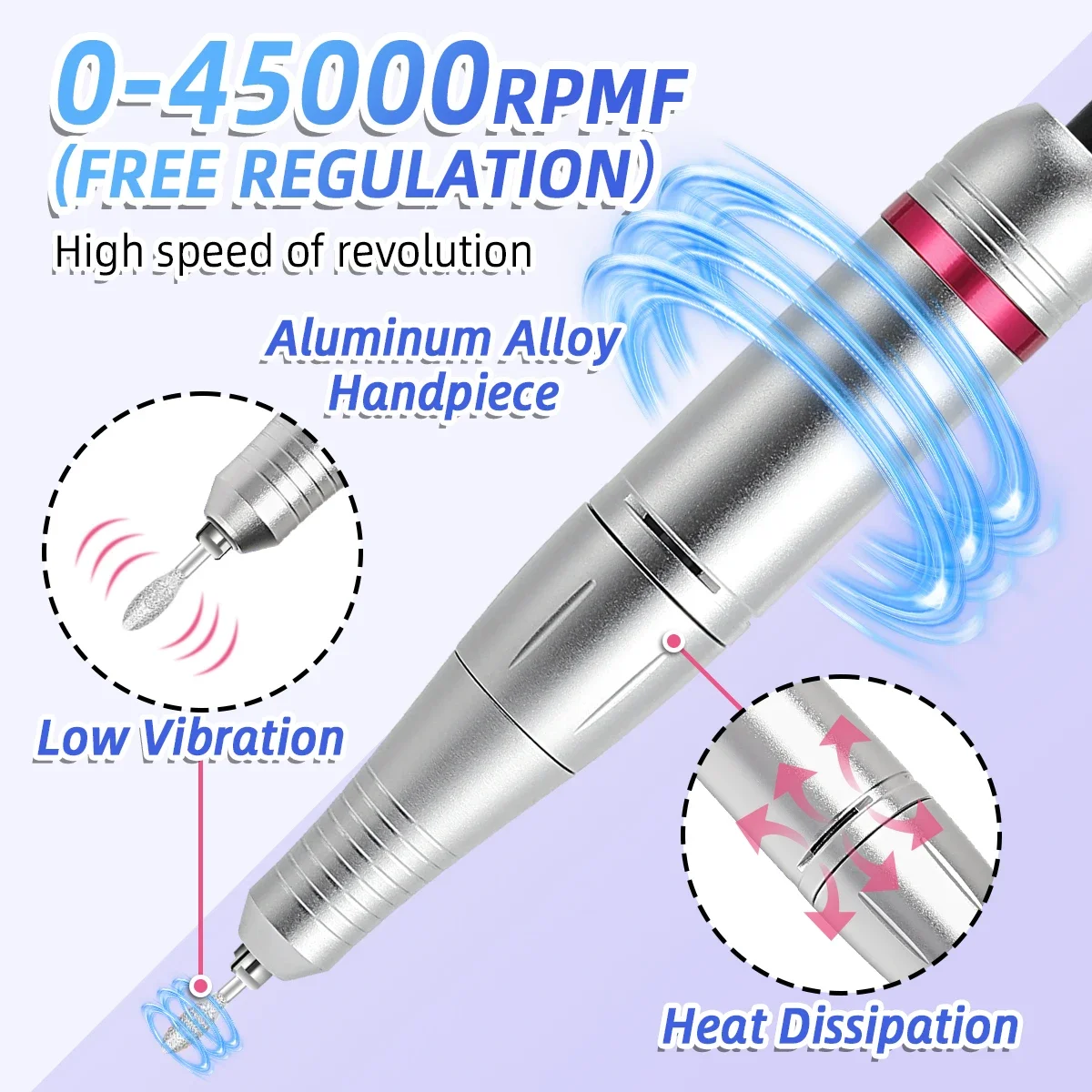 Ponceuse à Ongles Électrique Rechargeable avec Mode Pause, Machine de Manucure, Outil de Coupe et de Suppression de Gel, 45000 tr/min, N64.Lathe, Nouveau