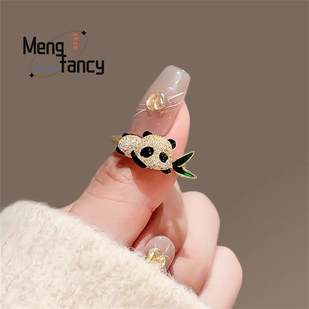 

Cute National Treasure Panda Bamboo Style Opening Ring, Niche Design, Exquisite Best Friend Gift Manufacturer Fashion Jewelry