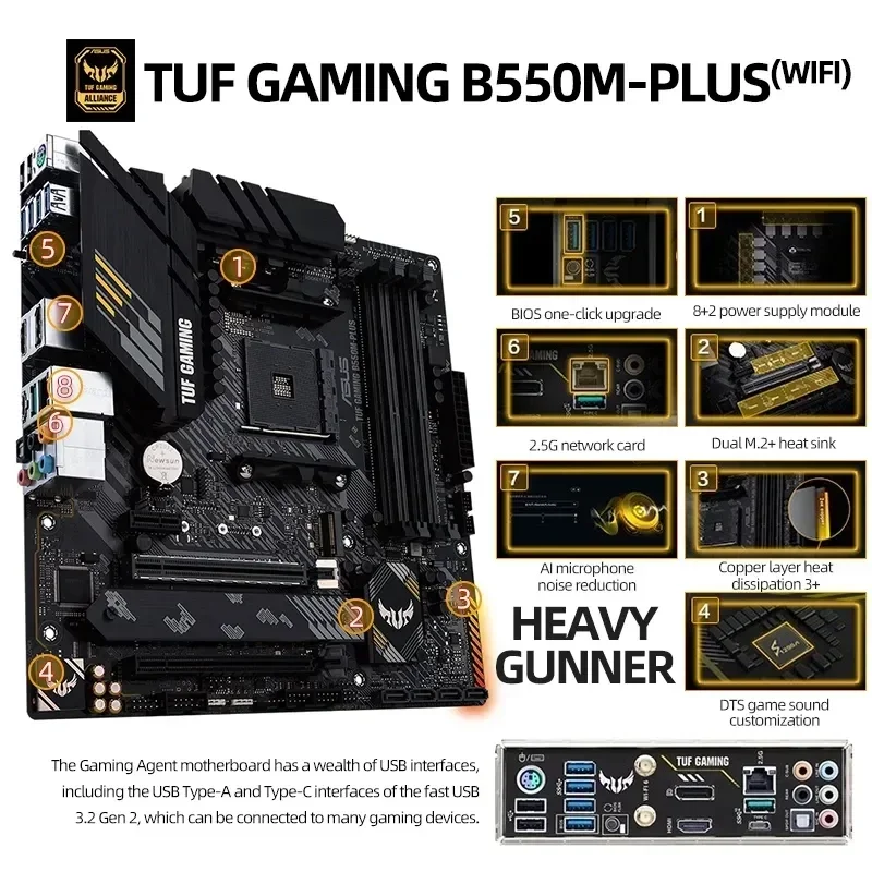 ASUS New TUF GAMING B550M-PLUS WIFI II AMD (5rd Gen Ryzen) microATX motherboard B550 DDR4 4800(OC) MHz 128G Desktop Socket AM4