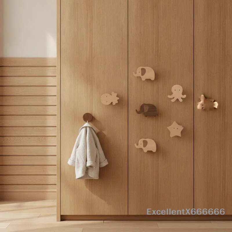Cute Wooden Animal Door Handles Non-Toxic Solid Wood Pulls for Kids Room Cabinets Dressers Drawers Decor
