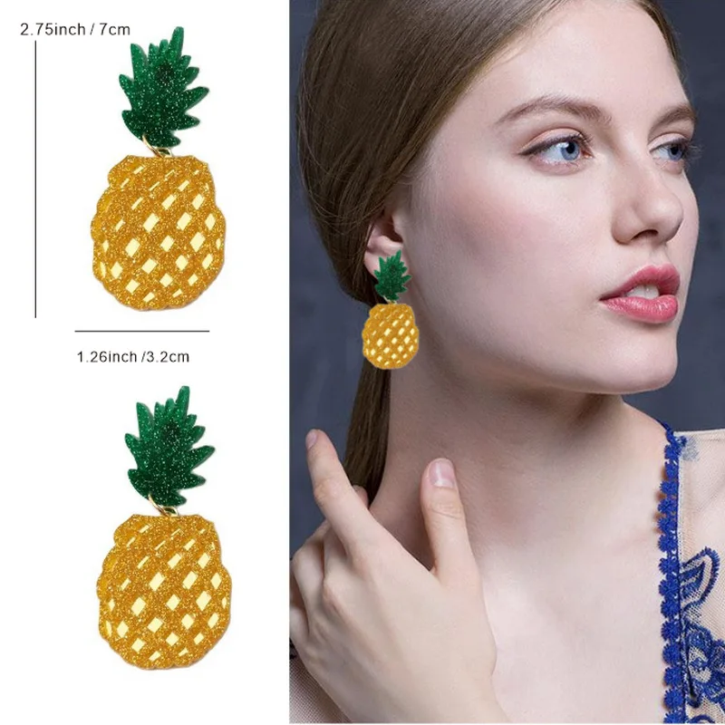 Hot Acrylic Fruit Vegetable Earrings Dragon Fruit Banana Lemon Strawberry Watermelon Pomegranate Cauliflower Pineapple Earrings