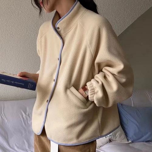 여성용 외투 코트 통근 루즈핏 스탠드 칼라 짧은 길이 긴 소매 여성용 캐주얼 가을 겨울 패션 외투 코트 자켓 외투 