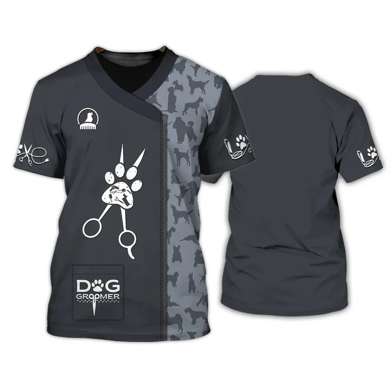 1 Piece Custom Your Picture Pet Groomer Shirt Men'S T-Shirt Unisex Grooming Uniform Tops Summer Fashion Short Sleeve Workwear Te