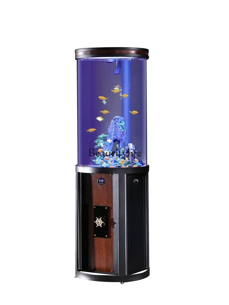

ld33-*New Cylindrical Fish Tank Living Room Lazy Change Water Fish Tank Acrylic Ecological Bottom Filter Floor Aquarium