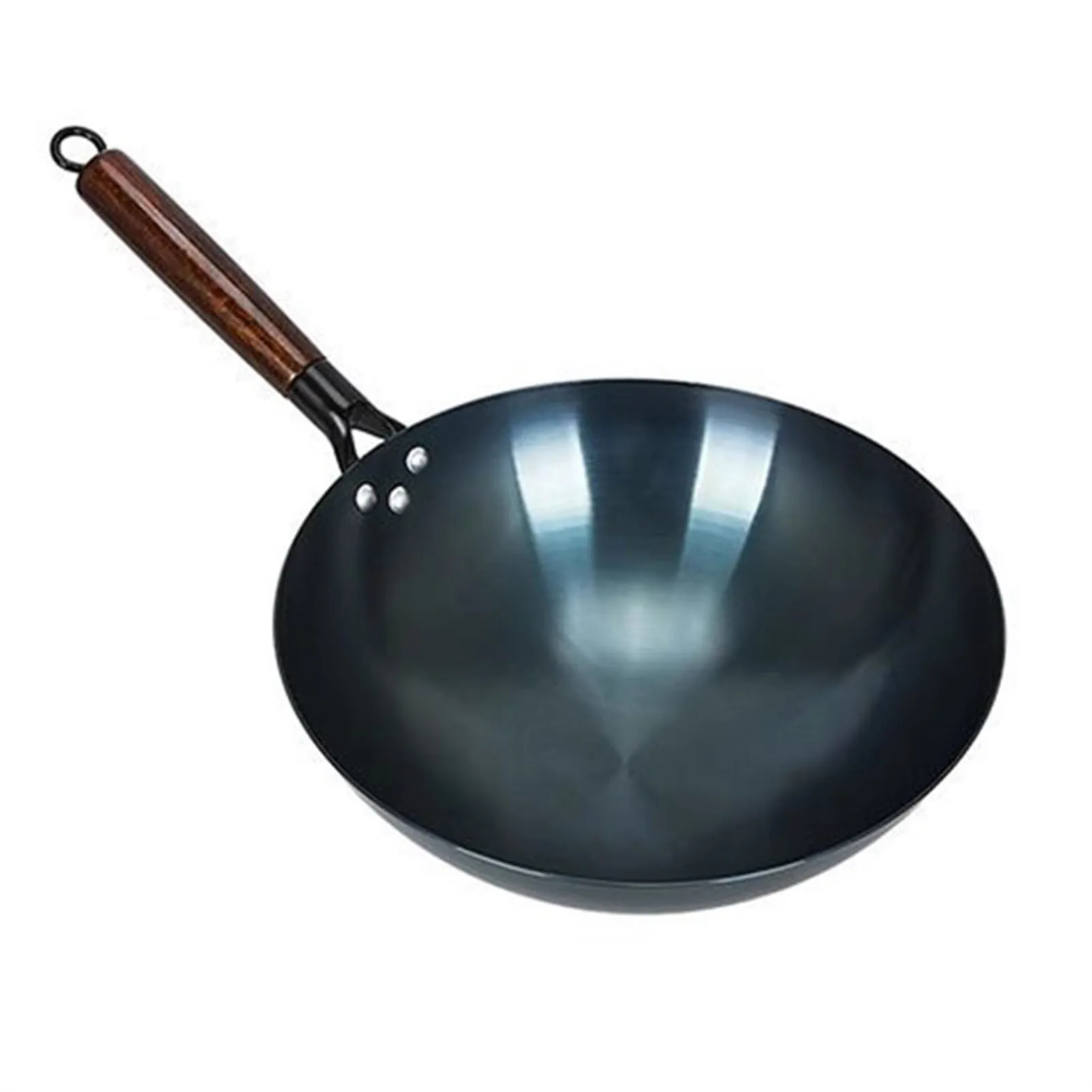 Ijzeren Wokpan Wok Roerbak Pan Ijzer Traditionele Chinese Ronde Bodem Ongecoat Enkel Handvat Anti-Aanbak Wok Voor Thuis En Restaurant