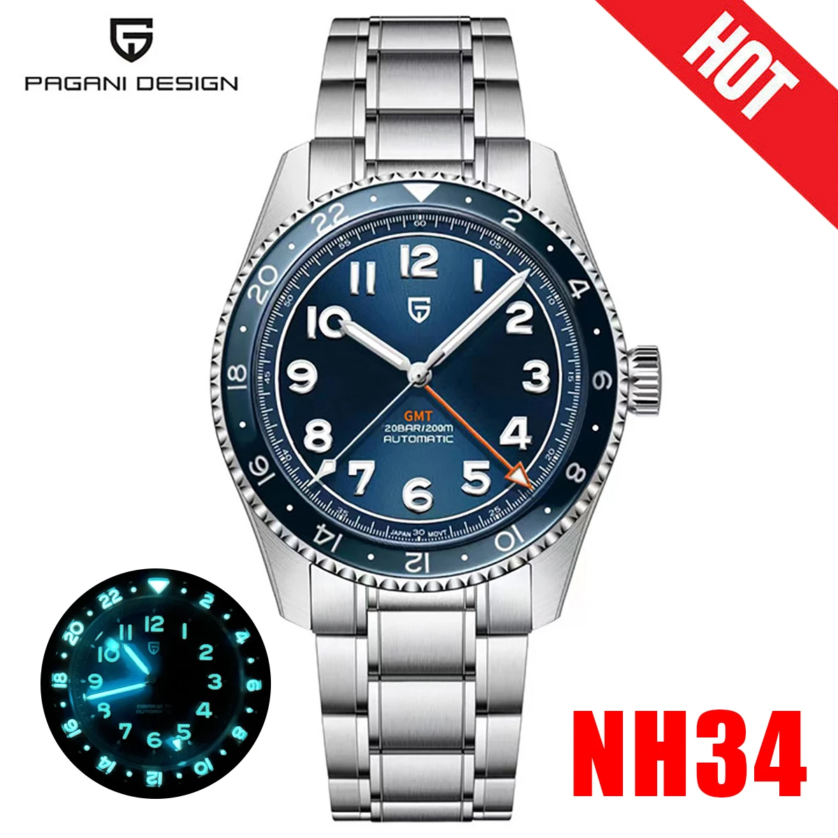 

Pagani Design 2024 New Nh34A Men's Gmt Automatic Mechanical Watch Luxury Sapphire 20Bar Bwg-9 Business Travel Clock Watches for