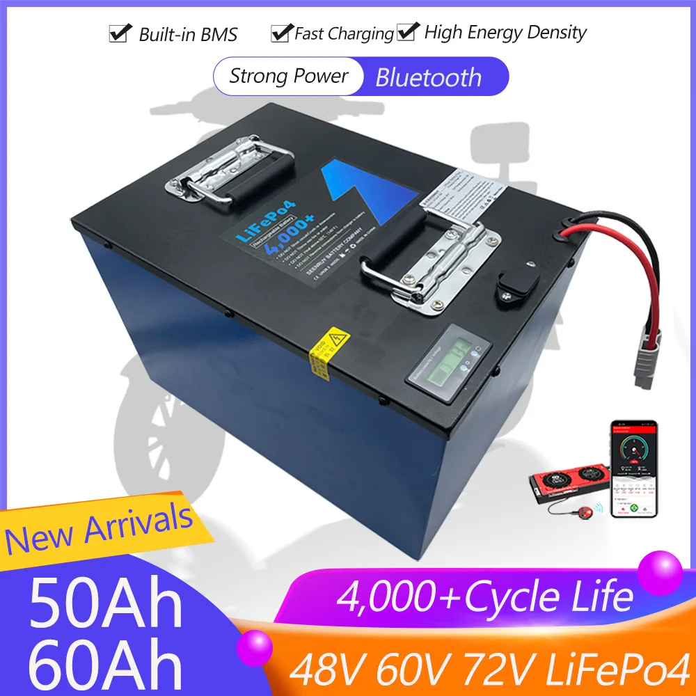 

SEENRUY 48V 60V 72V 50Ah 60Ah LiFepo4 Lithium Battery Pack with BMS for Motorhome Electric Car Solar Energy Provide 10A Charger