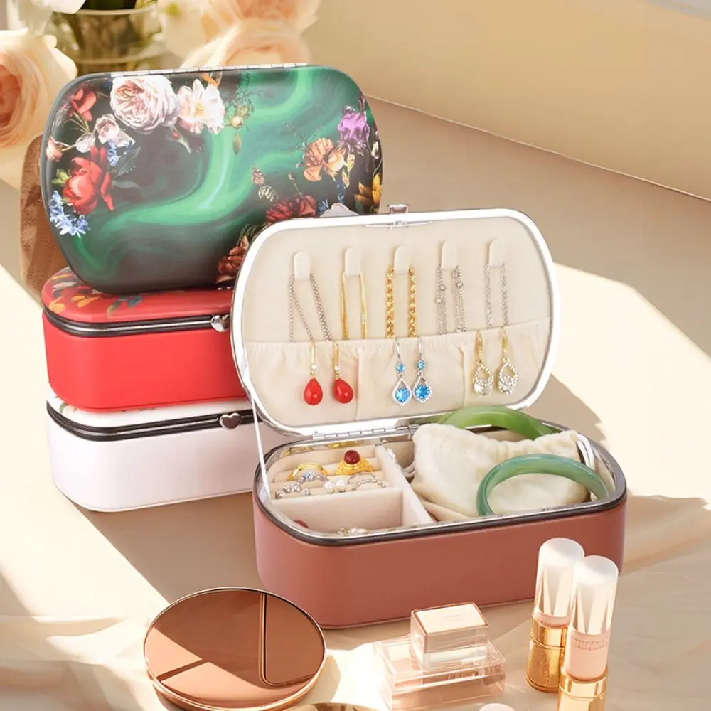 Simple PU Jewelry Packing Bag Large Capacity Divided Grids Earrings Storage Case Necklaces Organizer Jewelry Display Box Travel