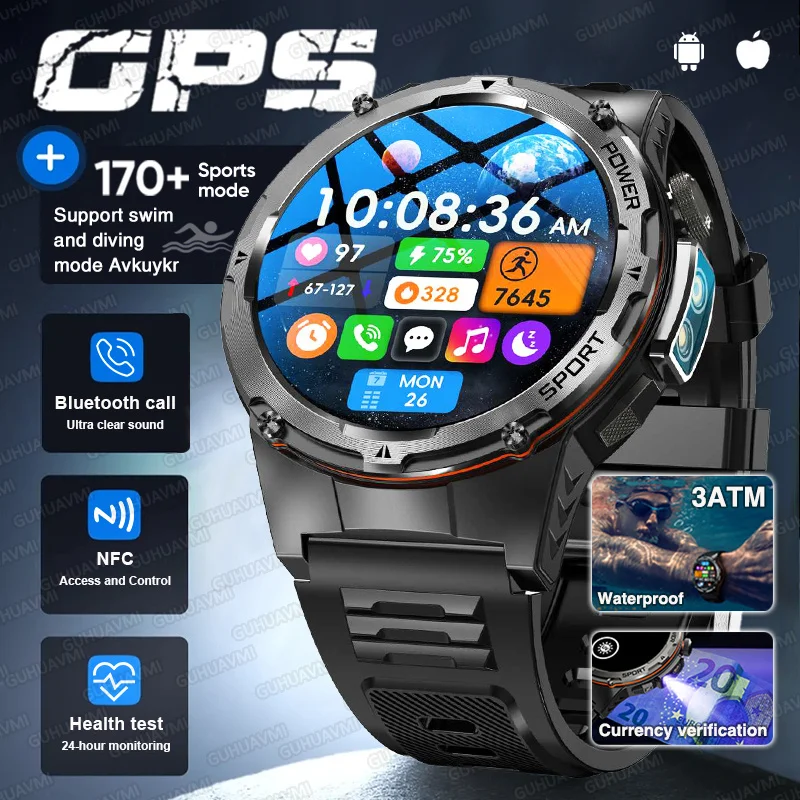 

2025 New GPS Sports Waterproof Smart Watch Men AMOLED HD Screen Watches NFC 3ATM Bluetooth Call Laser monitoring Bracelet Woman