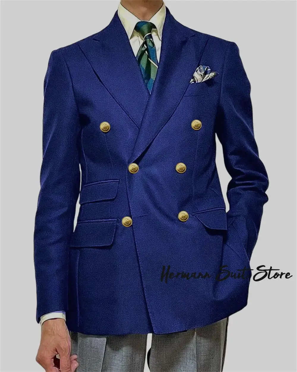 

Italian style double breasted metal buckle Blazer suit jacket Black office suit jacket Man plus size Wedding Business custom