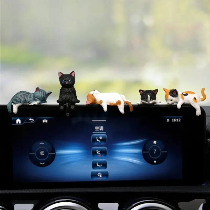 5 Peças de Enfeites Fofos de Gato em Miniatura de Desenho Animado, Modelo Criativo para Micro Paisagens, Decoração para Borda de Tela de Carro, Acessó