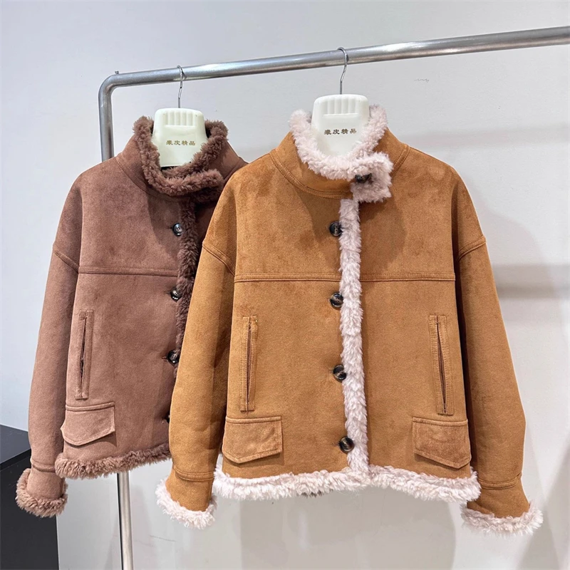 

2025 Winter New Women's Reversible Stand Collar Suede FurJacket with Pure LambswoolLoose Fit High-Quality Windproof and Warm Fur