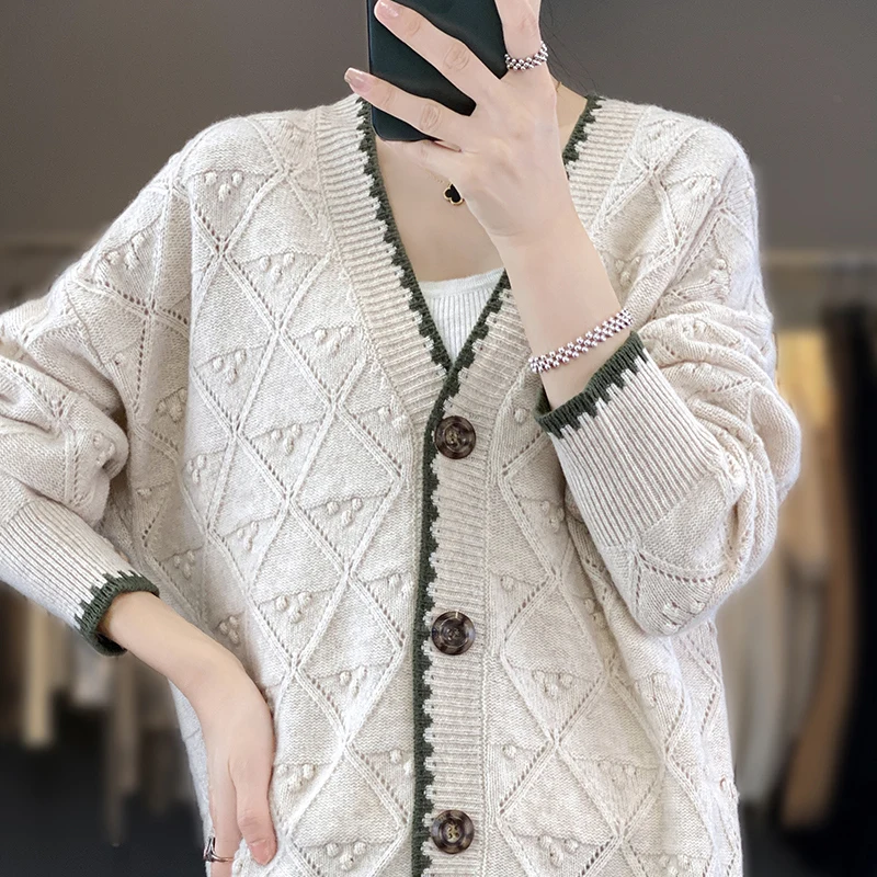 Fall/Winter New 100% Wool Cardigan High Sense Design High-end Fashion Twist Knitted Retro Coat