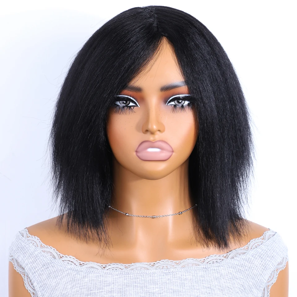 12 Inch Short Yaki Straight Human Hair Wigs For Women 100% Real Brazilian Hair Wigs 4# Brown Colored Straight Human Hair Wigs