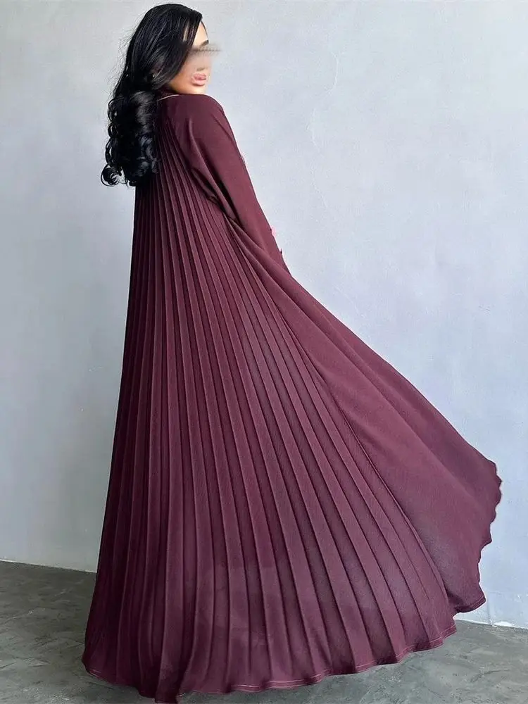 Eid Open Pleated Kimono Abaya Dubai Luxury 2024 Turkey Muslim Modest Dress Kebaya Islam Clothing For Women Robe Femme Musulmane