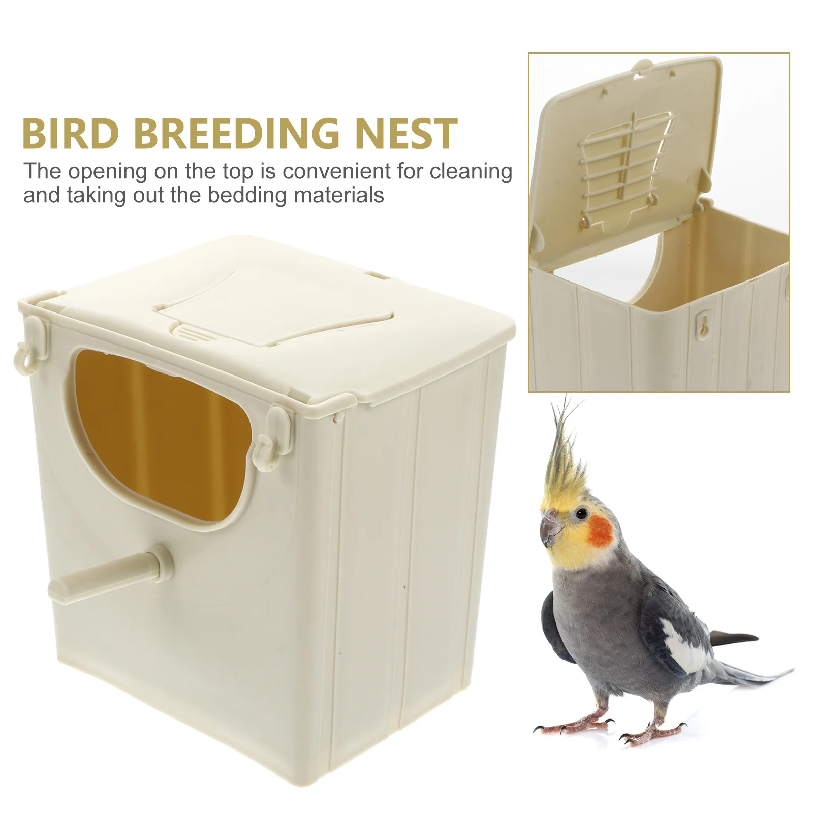 

Sturdy Bird Nest Parrot Breeding Box Durable Plastic Bird Breeding Nest for Parakeets Budgies Love Birds Hinged Cover for Birds