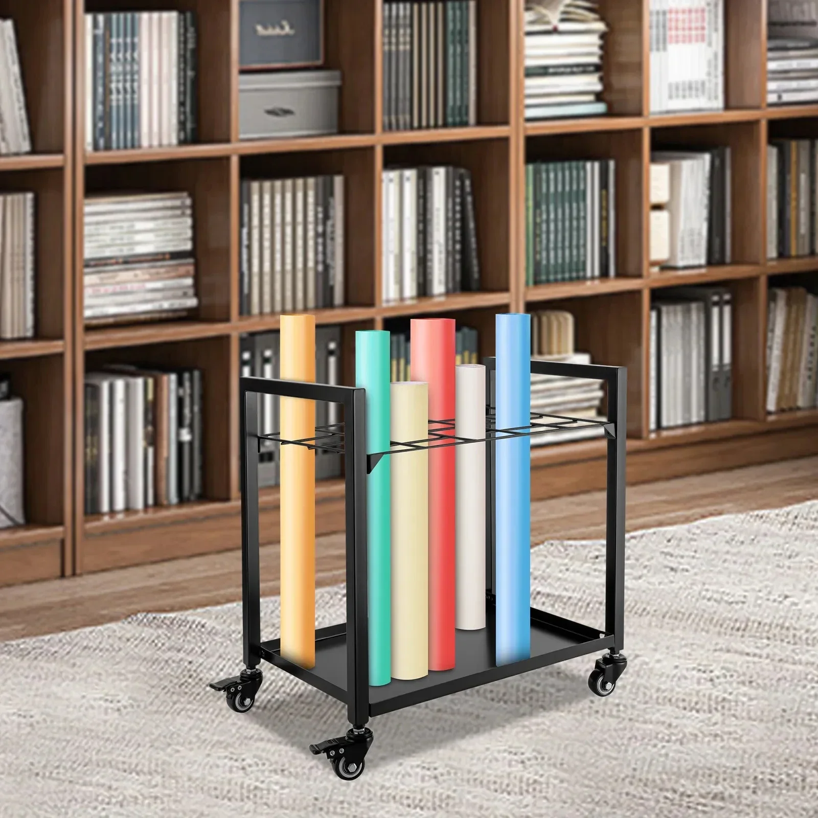 

20 Compartment Drawing/File Organizer For Home Office Rolling Blueprint Storage Shelf Metal File Storage Cart