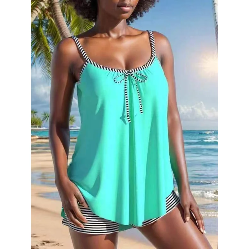 Europejski Konserwatywny Dwuczęściowy Strój Kąpielowy Damski Tankini Luźny Plus Size Strój Plażowy Dwuczęściowy